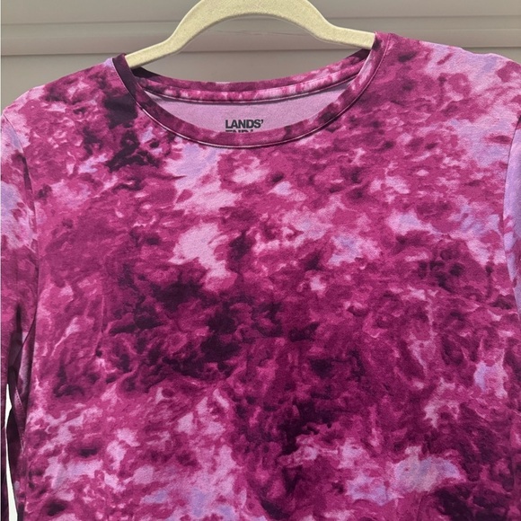 Lands’ End Purple Tie Dye Long Sleeve Tee Size M Soft Cotton Knit - Picture 5 of 14
